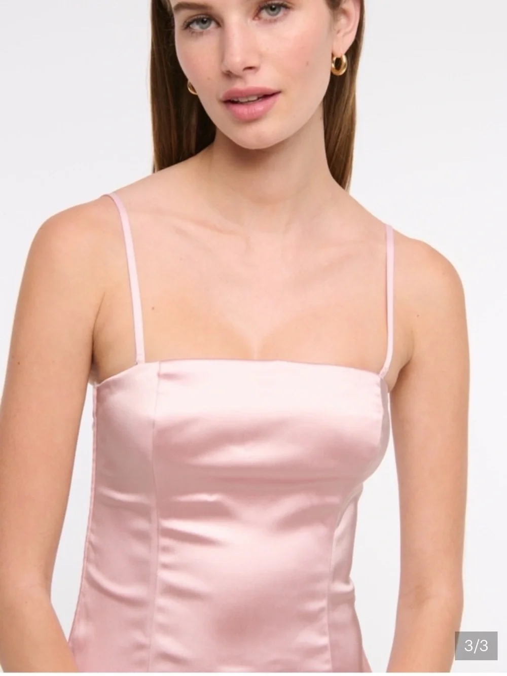 A&F Giselle Drop Waist Satin Accordion Skirt Baby Pink Strapless Maxi Dress, L